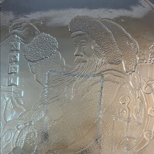 Glass Santa Claus Platter Textured Glass on Back